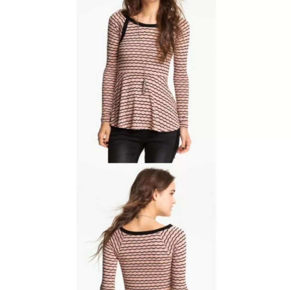 Free People Blush Pink Black Stripe Babydoll Skater Mini Tunic Top Large
